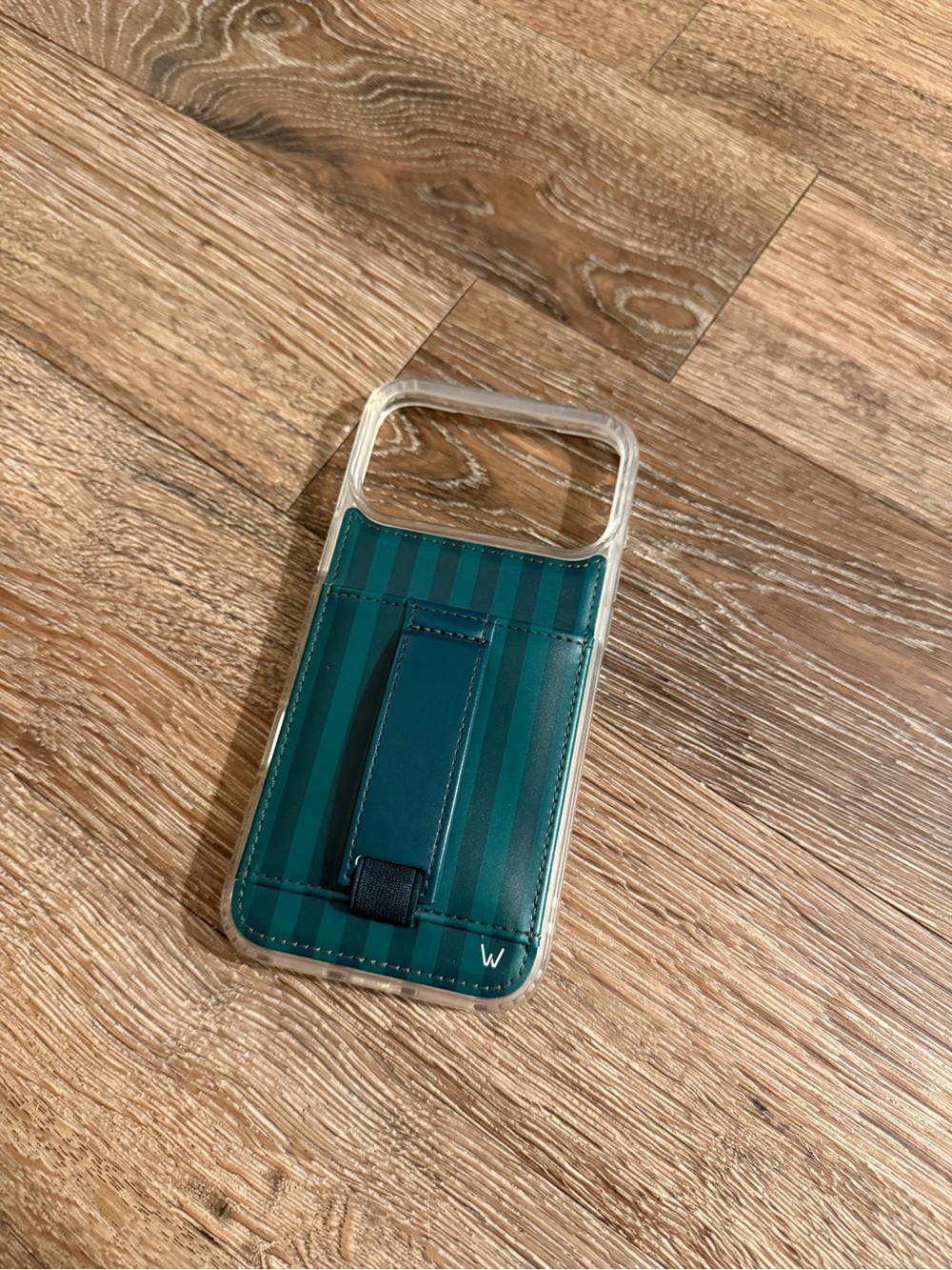 Striped Teal Green Phone Wallet Case with Strap iPhone 17 Pro Max